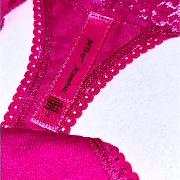 BETSEY JOHNSON Xoxo Heart Love & Polka Dots Barbie Pink Lace Waistband Thong NWT - Picture 9 of 11